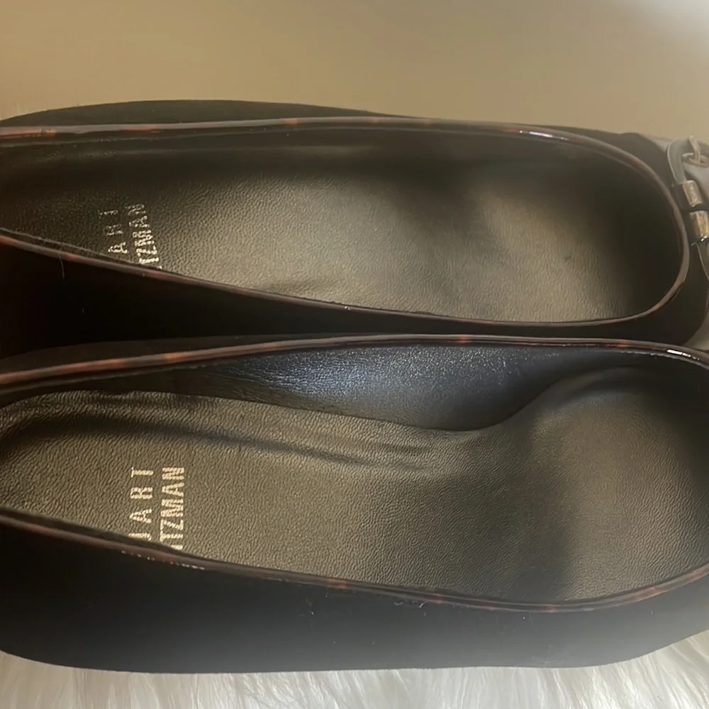 Stuart Weitzman wedge flat brown marble patent and black suede vintage Sz 9M